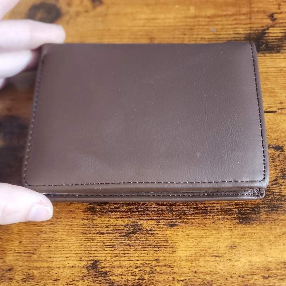 Men's Solid Color Genuine Leather Trifold RFID Blocking Zipper Coin Purse,
